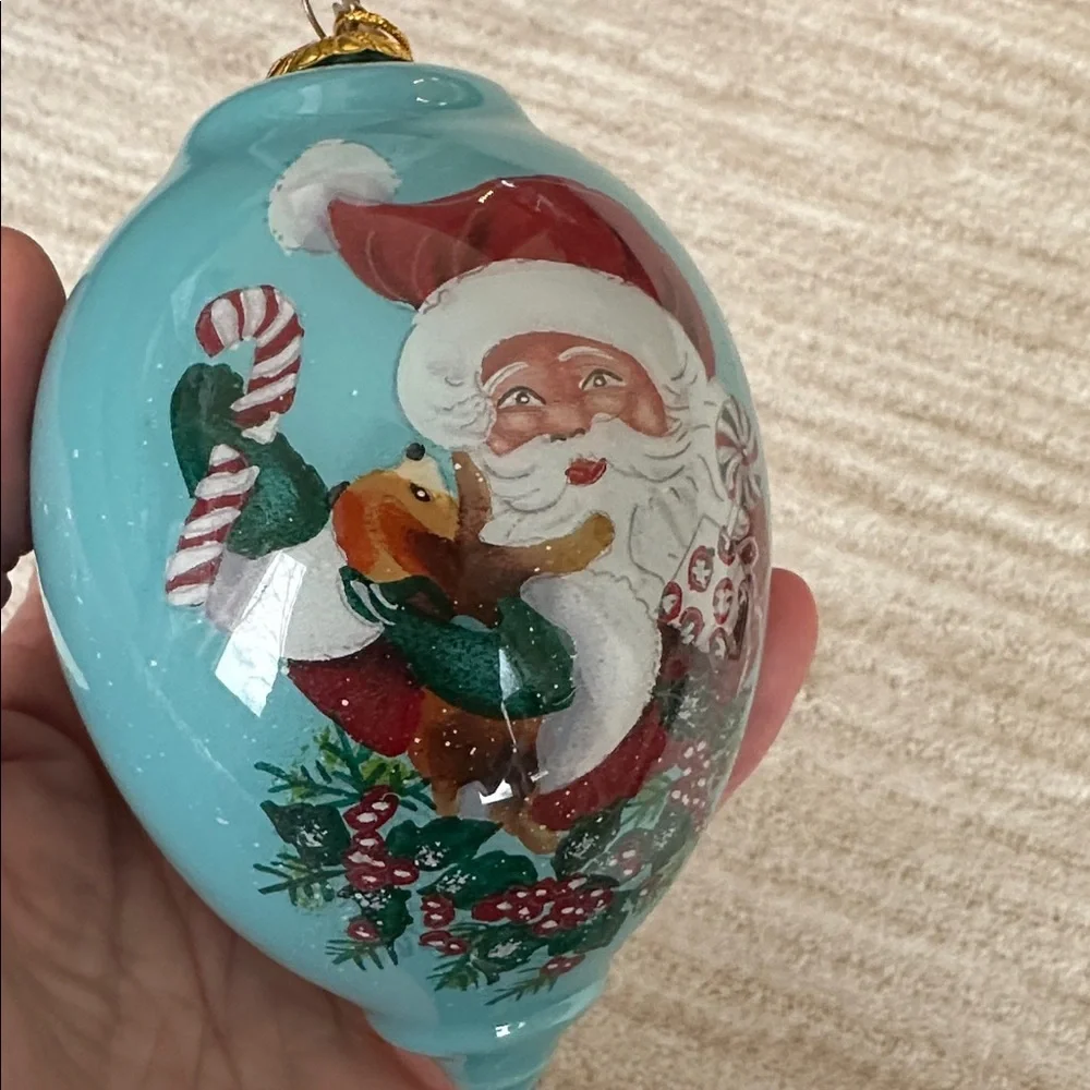 Li Bien 2017 Ornament Pier 1 Glass Ornament Santa Puppy Hand Blown & Painted